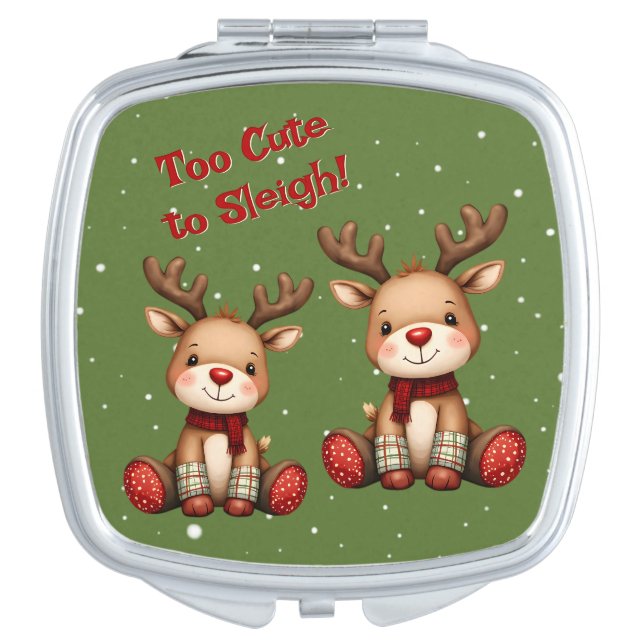 Sweet Reindeer Pair in Holiday Snowfall Compact Mirror (Front)