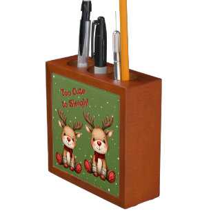 Sweet Reindeer Pair in Holiday Snowfall Desk Organizer
