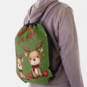 Sweet Reindeer Pair in Holiday Snowfall Drawstring Bag