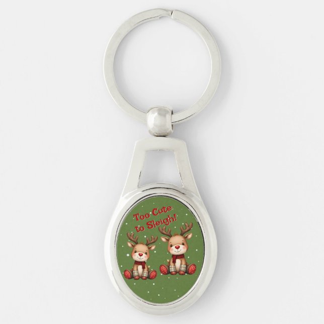 Sweet Reindeer Pair in Holiday Snowfall Keychain (Front)