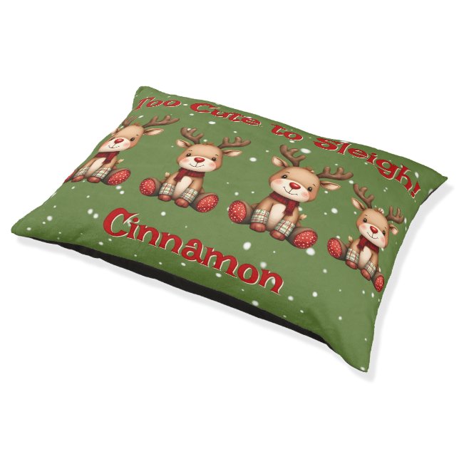 Sweet Reindeer Pair in Holiday Snowfall Pet Bed (Angled)