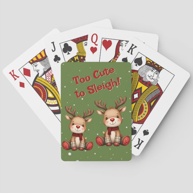 Sweet Reindeer Pair in Holiday Snowfall Poker Cards (Back)