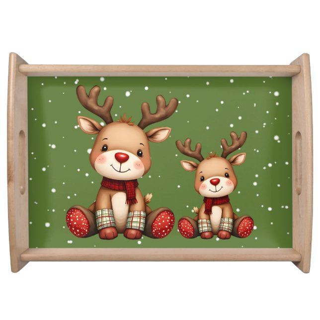 Sweet Reindeer Pair in Holiday Snowfall Serving Tray (Front)