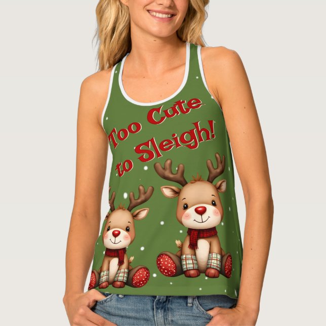 Sweet Reindeer Pair in Holiday Snowfall Tank Top (Front)