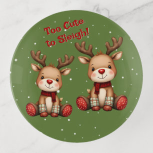 Sweet Reindeer Pair in Holiday Snowfall Trinket Tray