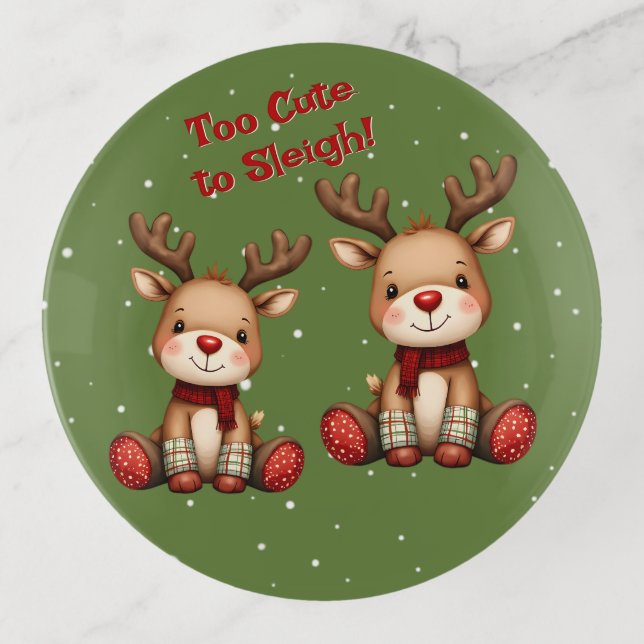 Sweet Reindeer Pair in Holiday Snowfall Trinket Tray (Front)