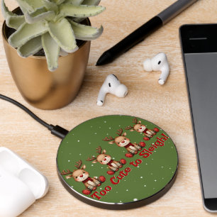 Sweet Reindeer Pair in Holiday Snowfall Wireless Charger