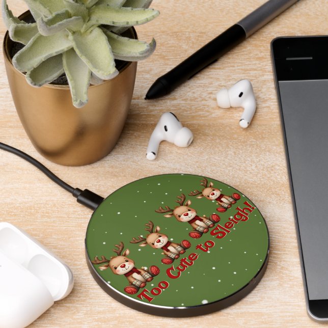 Sweet Reindeer Pair in Holiday Snowfall Wireless Charger (Desk 2)
