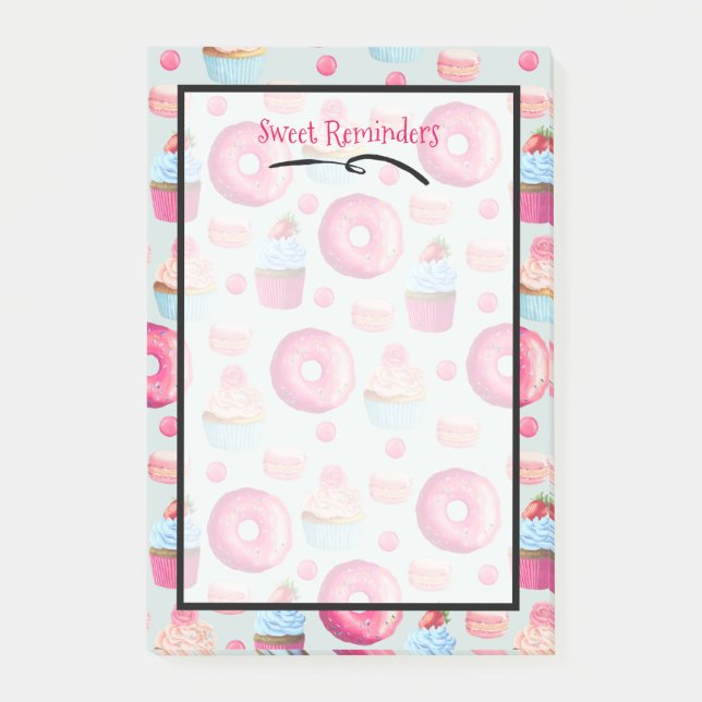 Sweet Reminders Donut Macaron And Cupcake Pattern Post-it Notes (Front)