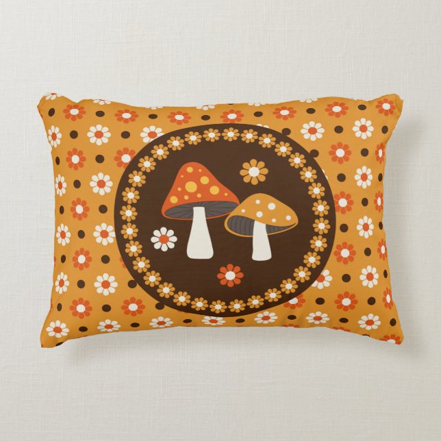 Sweet Retro Mushrooms and Flowers  Accent Pillow (Front)