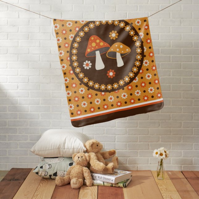 Sweet Retro Mushrooms and Flowers  Baby Blanket (In Situ)