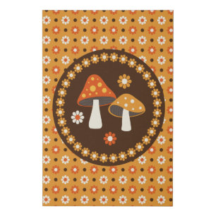 Sweet Retro Mushrooms and Flowers Faux Canvas Print