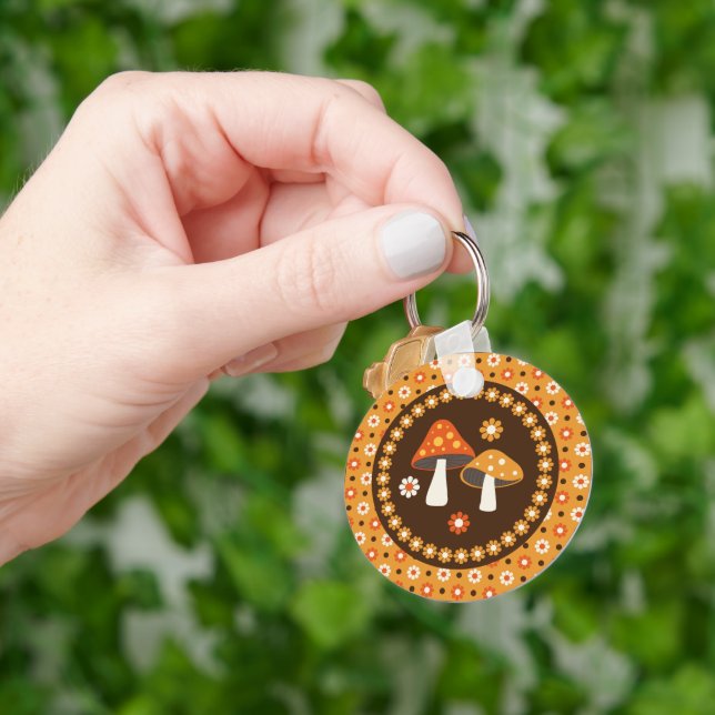 Sweet Retro Mushrooms and Flowers  Keychain (Hand)