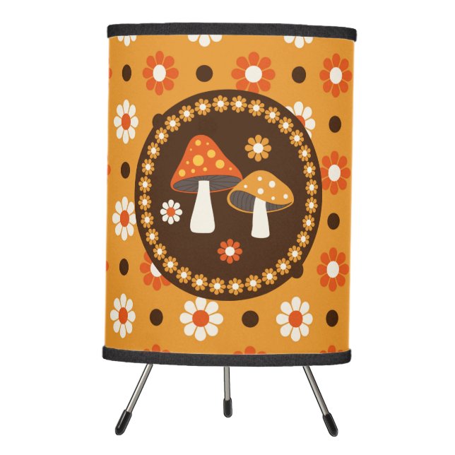 Sweet Retro Mushrooms and Flowers  Tripod Lamp (Front)