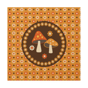 Sweet Retro Mushrooms and Flowers   Wood Wall Art