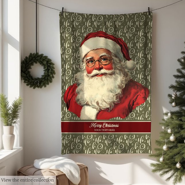 Sweet Retro Santa Claus Throw for Holiday Decor Fleece Blanket (Sweet Retro Santa Claus Throw for Holiday Decor)