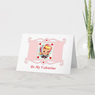 Sweet Retro Valentine Girl Holiday Card