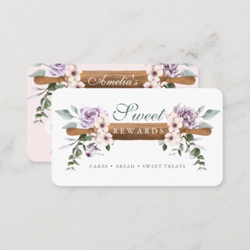 Sweet Rewards Floral Watercolor Bakery Rolling Pin Loyalty Card