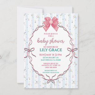 Sweet Ribbon & Floral Stripe Baby Shower Note Card