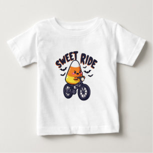 Sweet Ride Funny Candy Corn Biking Halloween Baby T-Shirt