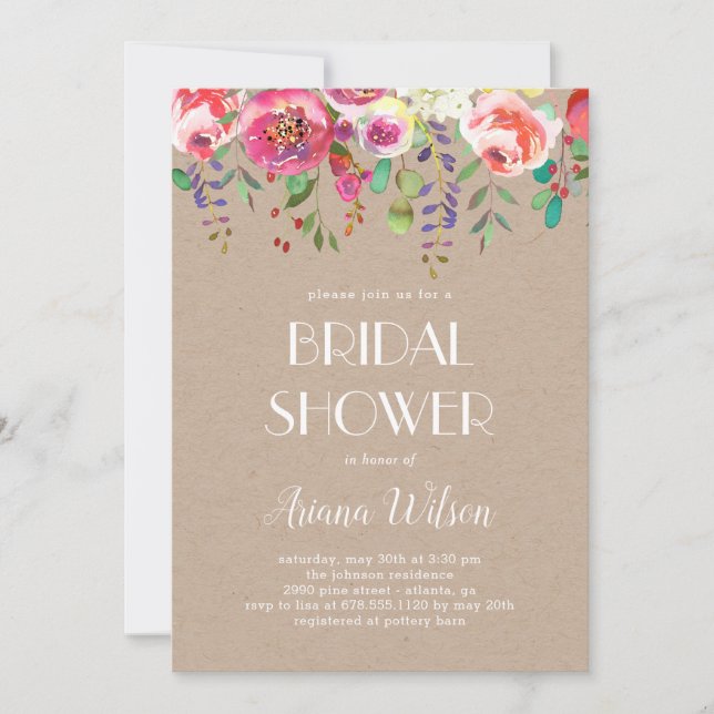Sweet Romance Bridal Shower Invitation Kraft (Front)