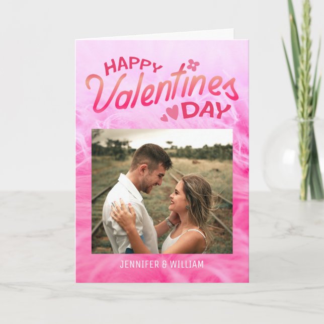 Sweet Romance Pink Fur Photo Valentine Day Card (Front)