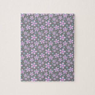 Sweet Romantic Abstract Pink Flowers Pattern Jigsaw Puzzle