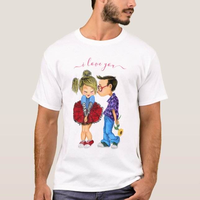 Sweet Romantic Couple - Love - I Love You - Kiss   T-Shirt (Front)