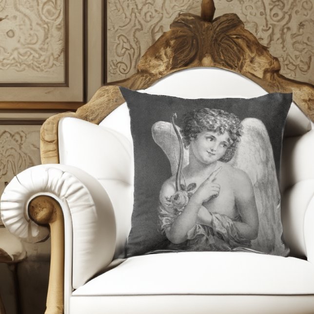 Sweet Romantic Cupid Antique Lithograph Throw Pill Pillow (Creator Uploaded)