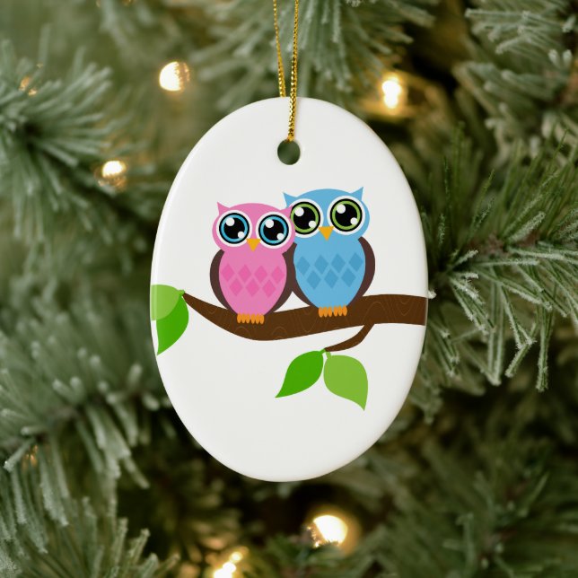 Sweet Romantic Owls Ceramic Ornament (Tree)