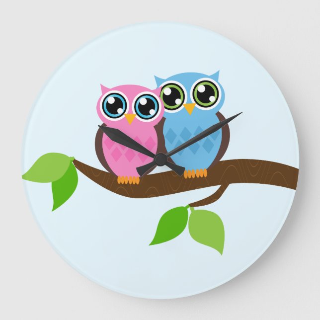 Sweet Romantic Owls Large Clock (Front)