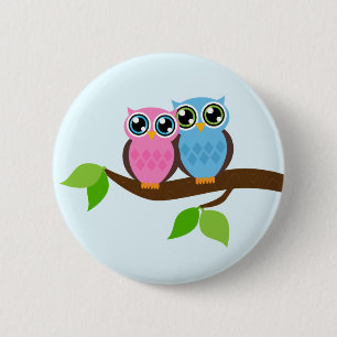 Sweet Romantic Owls Pinback Button