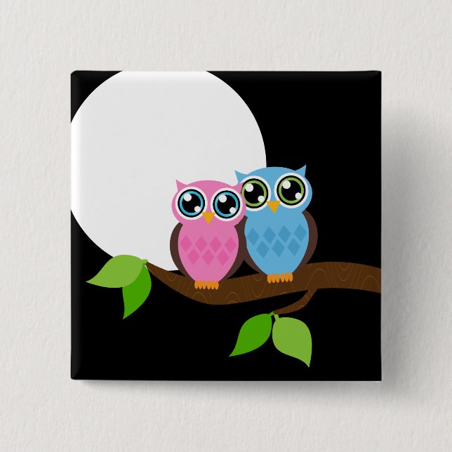 Sweet Romantic Owls Pinback Button (Front)