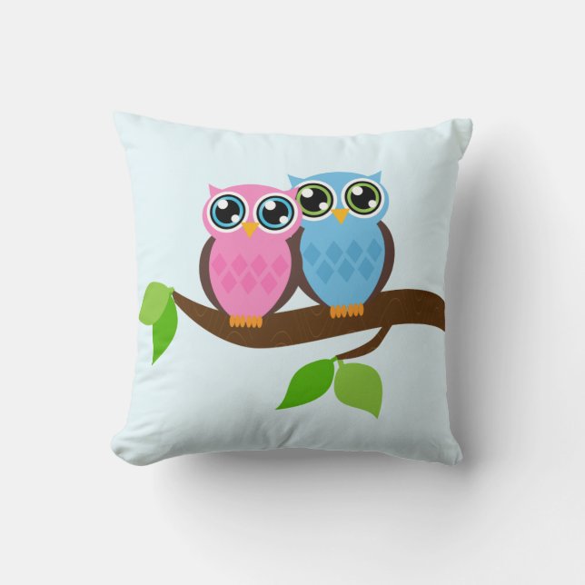 Sweet Romantic Owls Throw Pillow (Front)