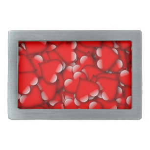 Sweet Romantic Valentine Love Hearts Red Rectangular Belt Buckle