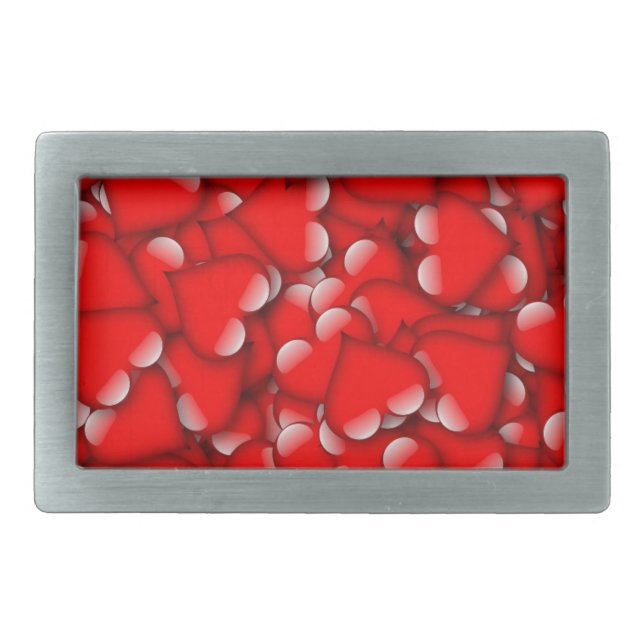 Sweet Romantic Valentine Love Hearts Red Rectangular Belt Buckle (Front)