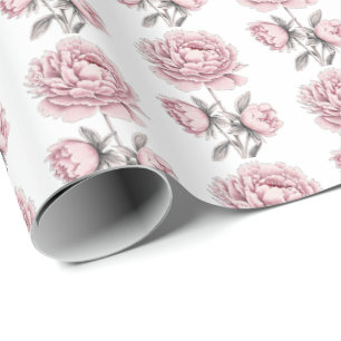Sweet Romantic Vintage Brush Peony Flower Wrapping Paper