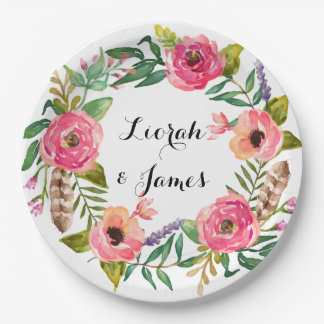 Sweet romantic watercolor flower paper plates