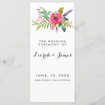 Sweet Romantic Watercolor Flowers Program by perfectwedding at Zazzle