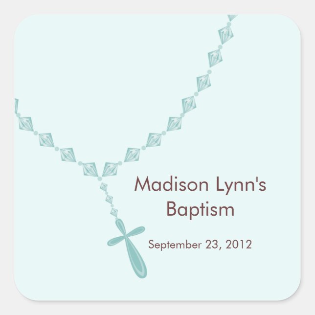 Sweet Rosary Beads Baptism Favor Seal Blue (Front)