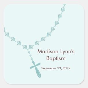 Sweet Rosary Beads Baptism Favor Seal Blue