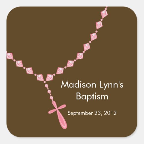 Sweet Rosary Beads Baptism Favor Seal Pink