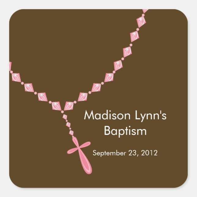 Sweet Rosary Beads Baptism Favor Seal Pink (Front)