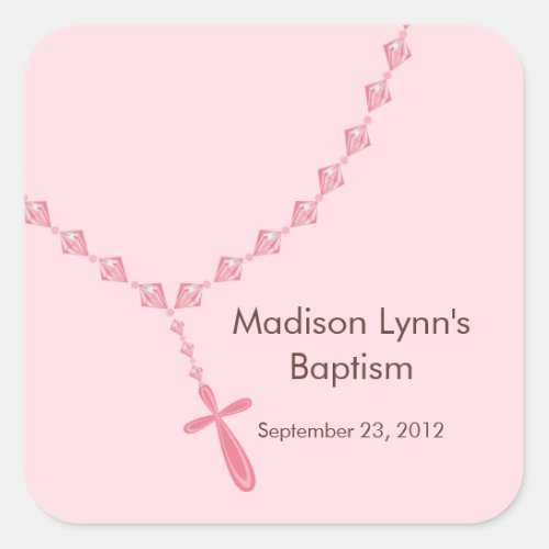 Sweet Rosary Beads Baptism Favor Seal Pink