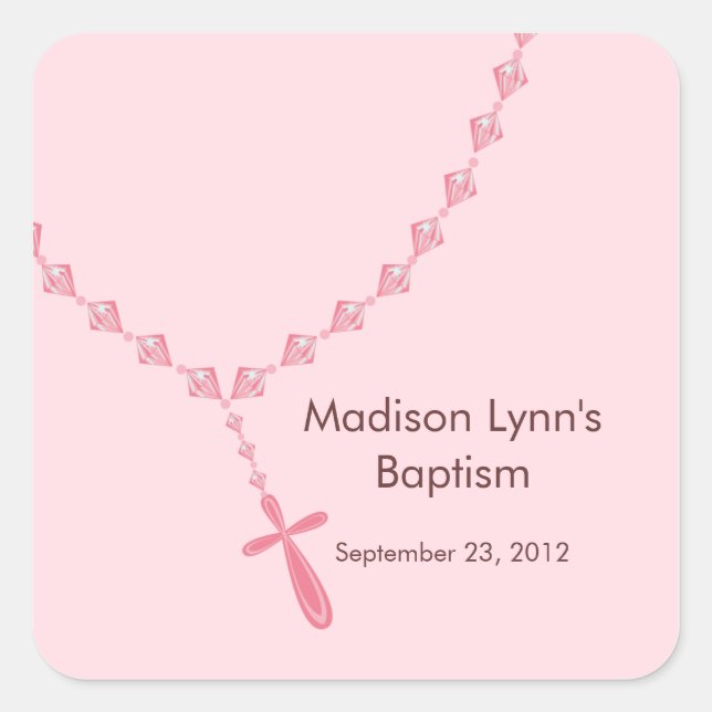 Sweet Rosary Beads Baptism Favor Seal Pink (Front)