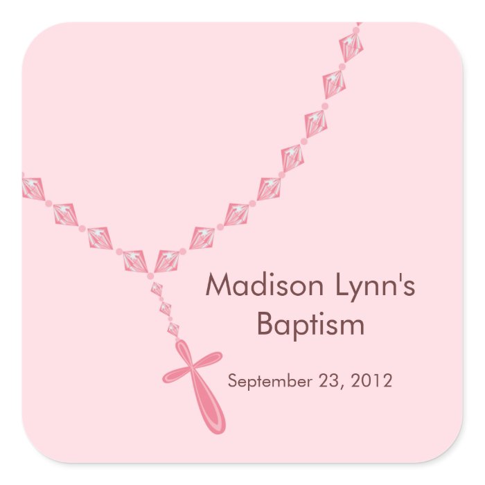 Sweet Rosary Beads Baptism Favor Seal Pink Square Stickers