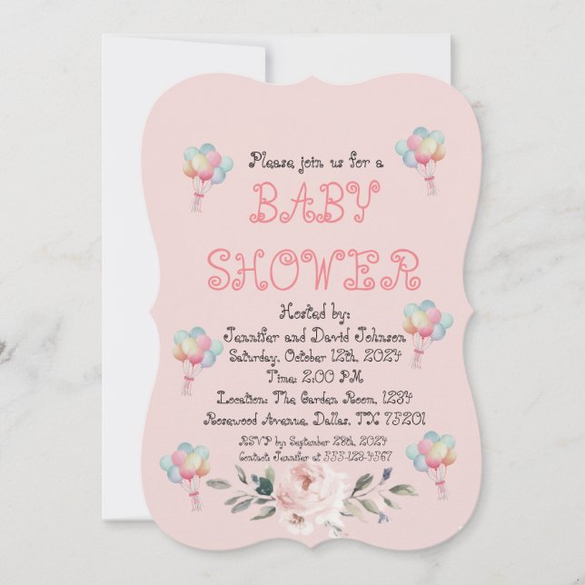 Sweet Rose Balloon Baby Shower Invitation (Front)
