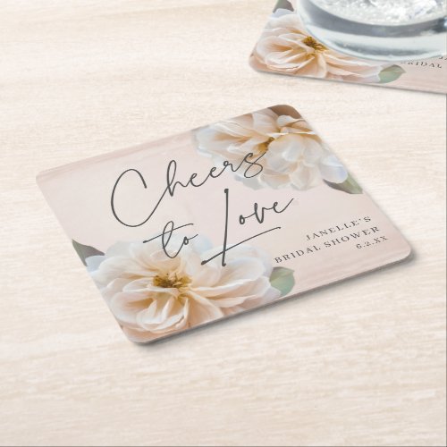 Sweet Rose Cheers To Love Wedding Bridal  Square Paper Coaster