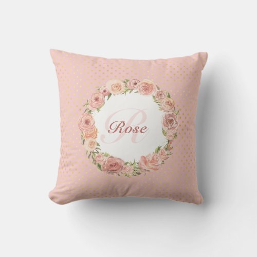 Sweet Rose Floral With Monogrammed Name Throw Pillow