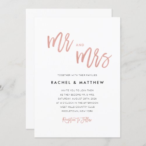 Sweet Rose Gold Fairytale Mr  Mrs Wedding Invite